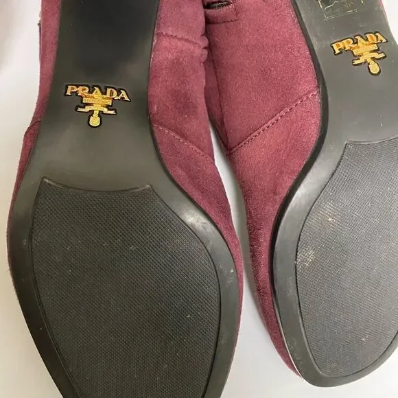 Prada Suede Ankle‎ Boots Burgundy 36 - Picture 8 of 9